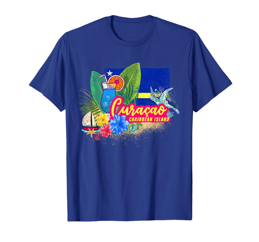 Curaçao Vintage Caribbean Souvenir with Turtle and Cocktail T-Shirt