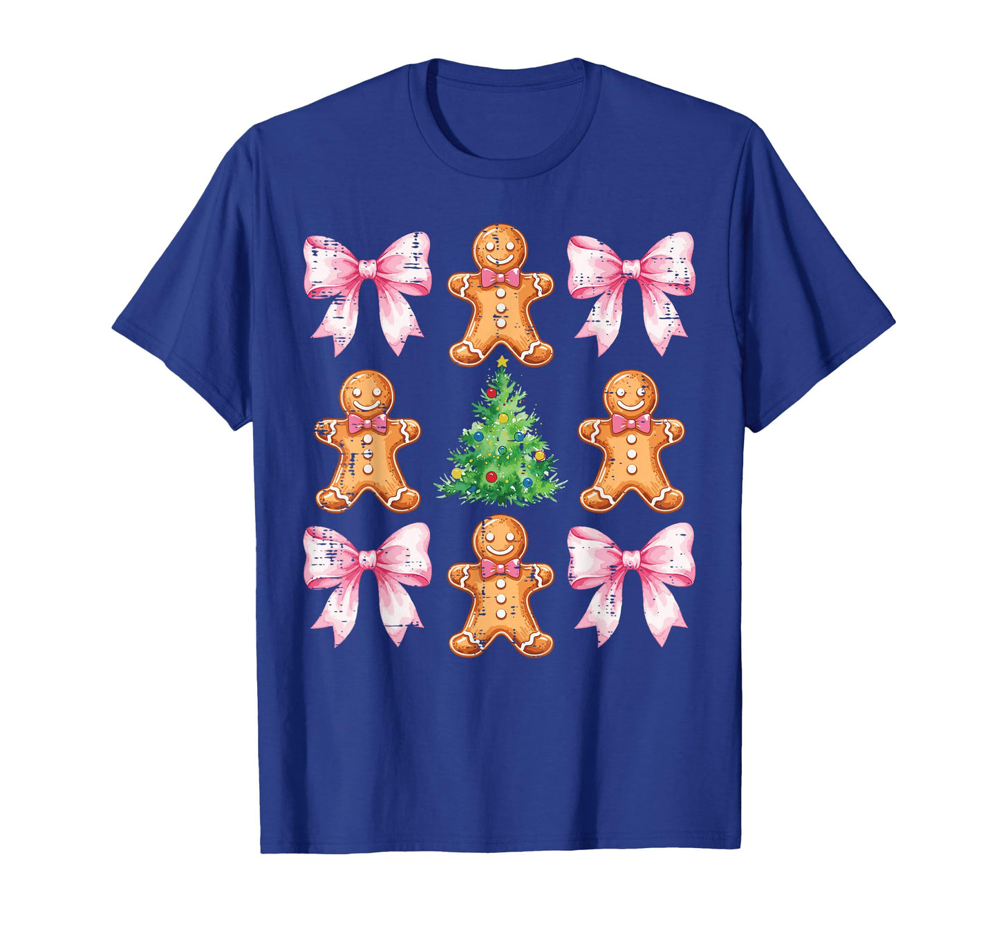 Christmas Tree Gingerbread Man Bow Pattern Xmas Girls Kids T-Shirt