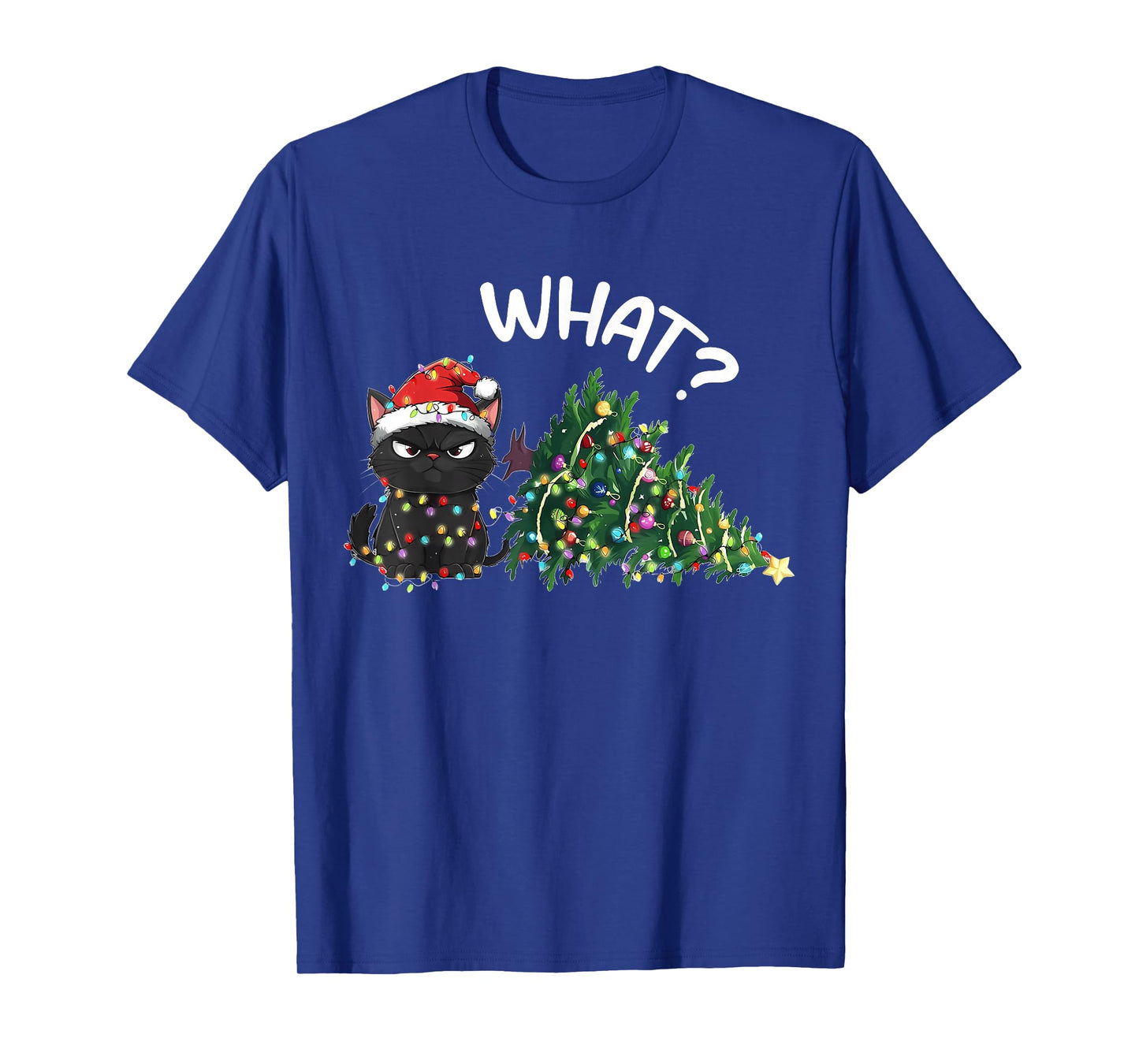 Funny Black Cat Christmas Tree Merry Xmas Humor Cat What? T-Shirt