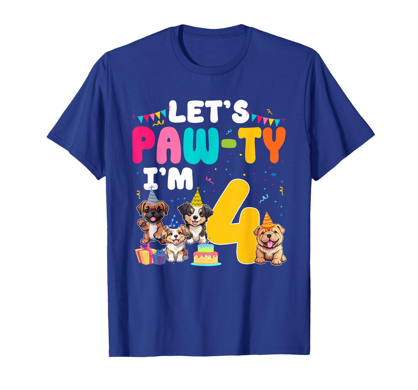 Let's Pawty I'm 4 Year Old Dog Lover 4th Birthday Party T-Shirt