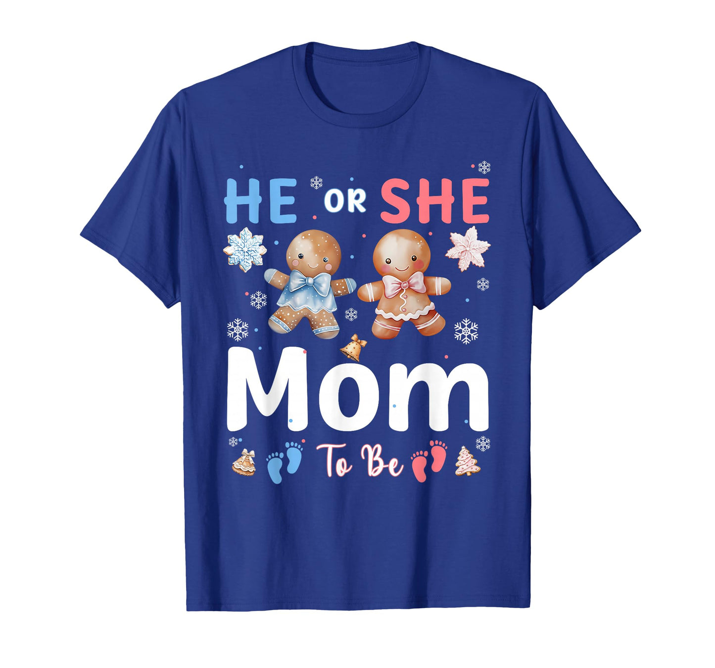 He or She Mom to Be Christmas Gingerbread Gender Reveal T-Shirt