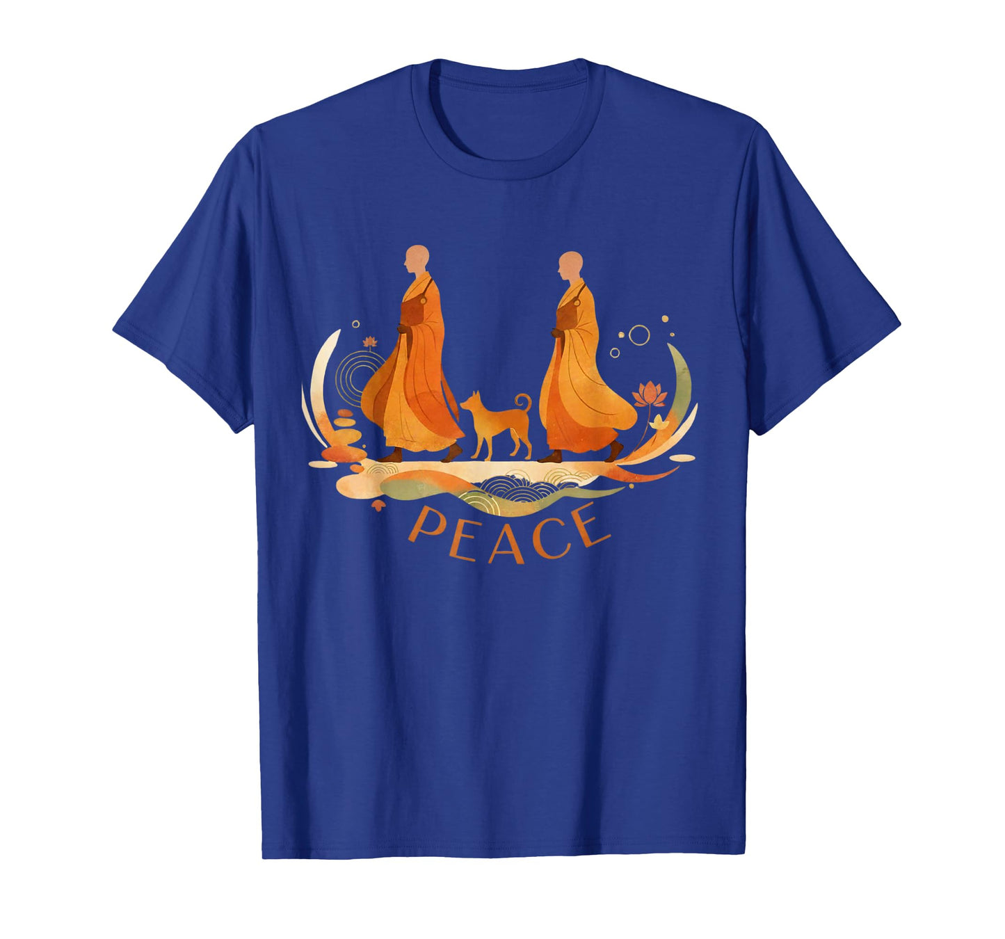 Peace Walking Monks & Dog Minimalist Zen Art T-Shirt