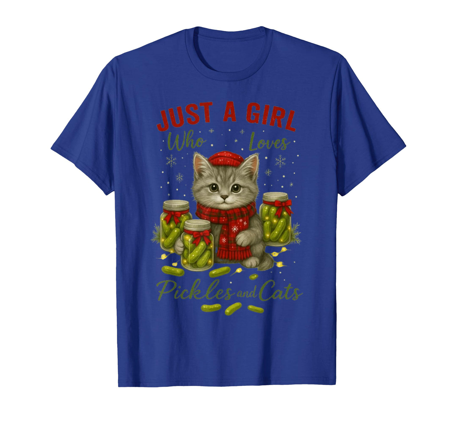 Just a Girl Who Loves Pickles and Cats Christmas T-Shirt
