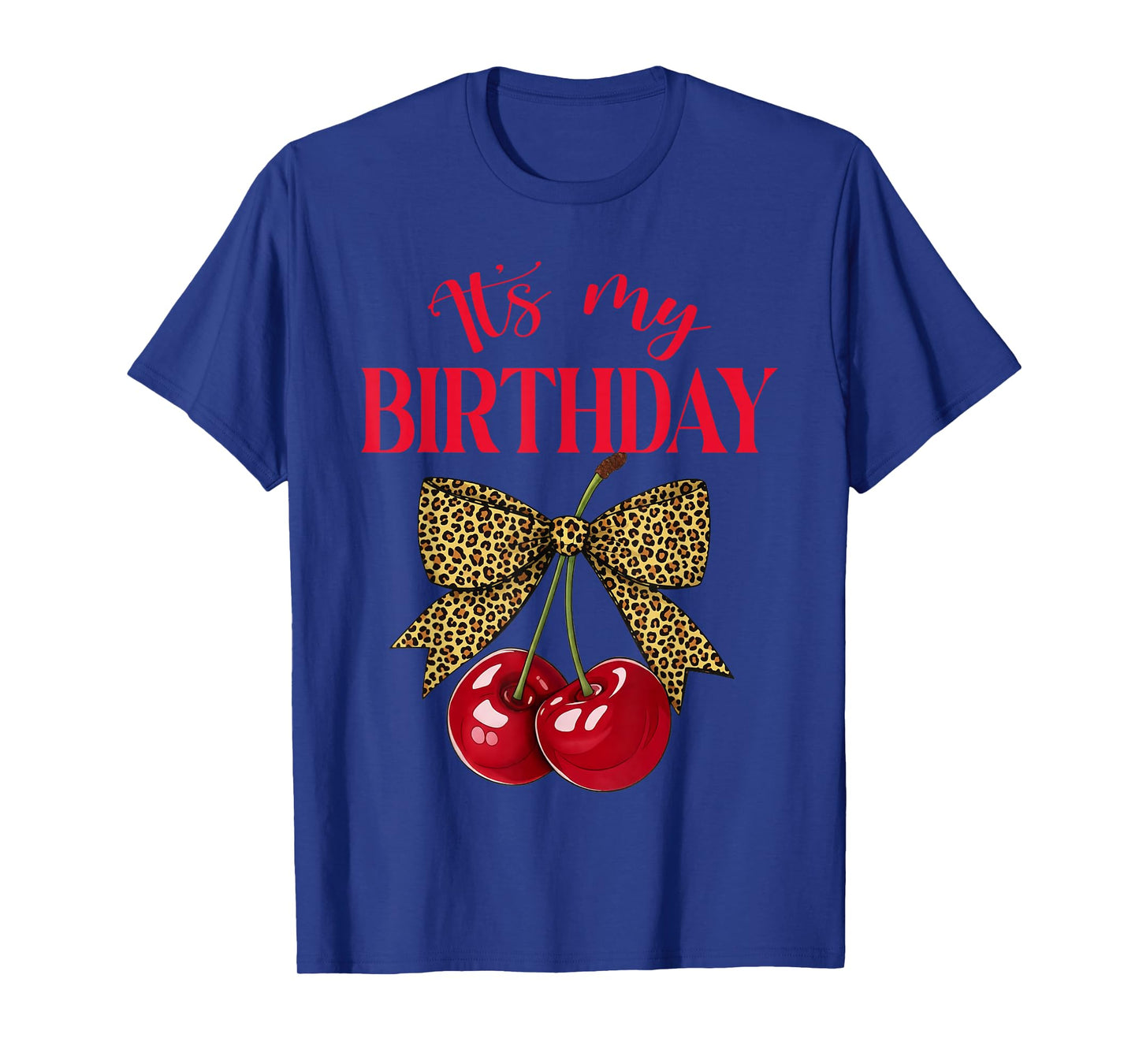 It's My Birthday Cute Cherry Leopard Coquette Bow Birthday T-Shirt