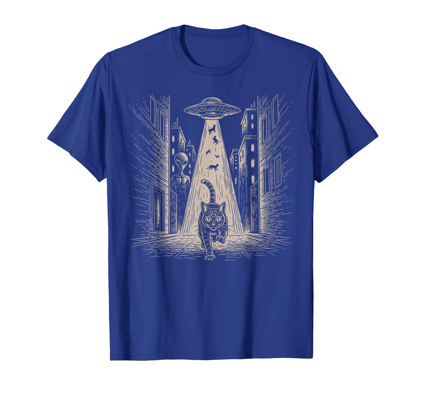 Funny Cat Running from Aliens Vintage Meme Sci-Fi Graphic T-Shirt