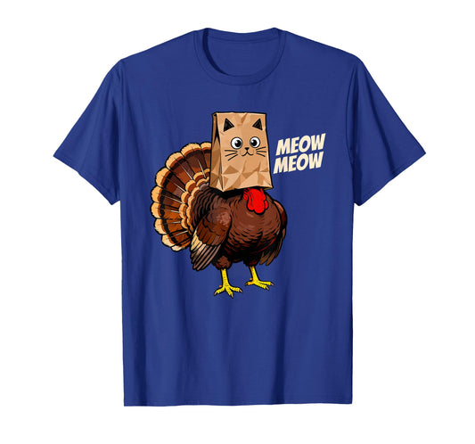 Thanksgiving Turkey Cat Meow Funny Thanksgiving Men Women T-Shirt