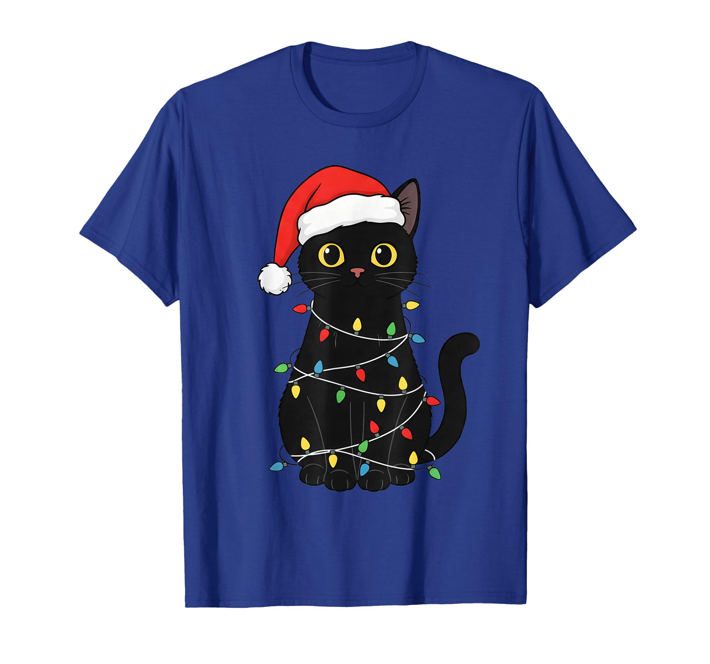 Funny Festive Black Cat Christmas Light Tangle Humor T-Shirt