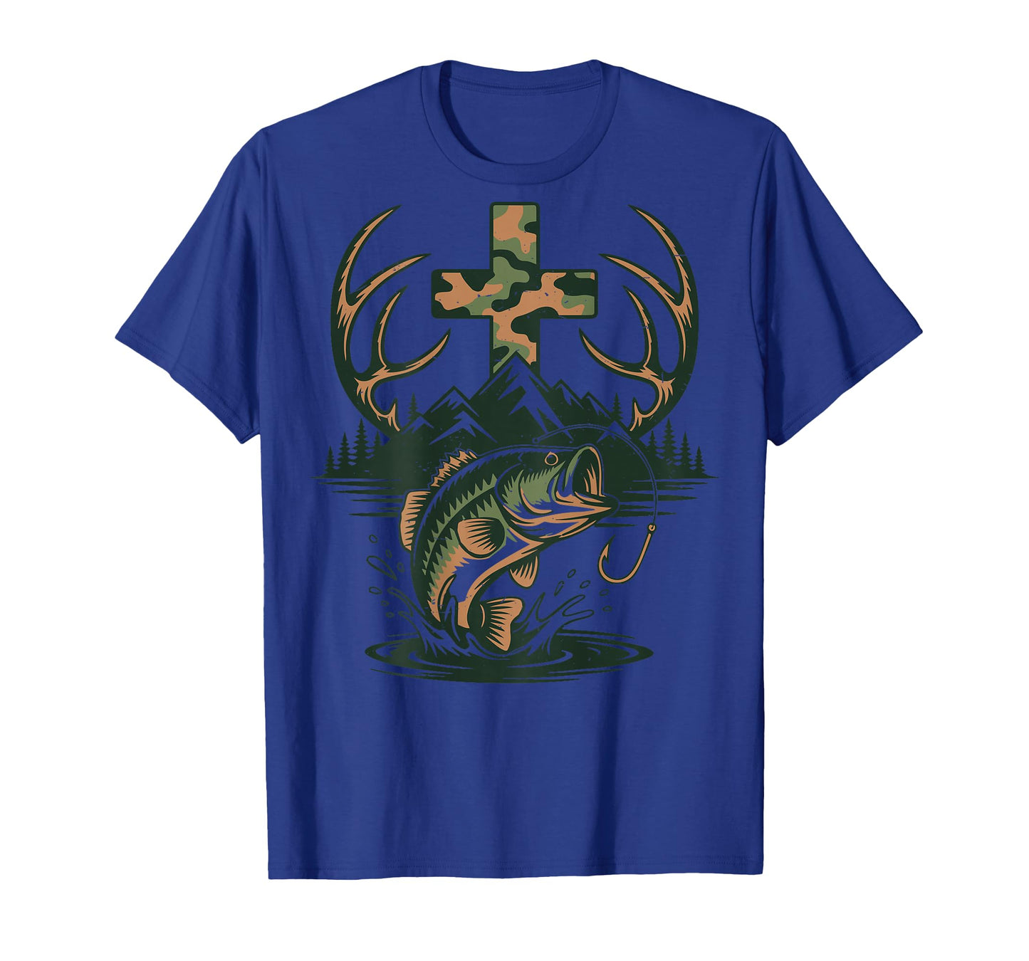 Youth Camo Faith Hunting Fishing Cross Fisherman Christian T-Shirt