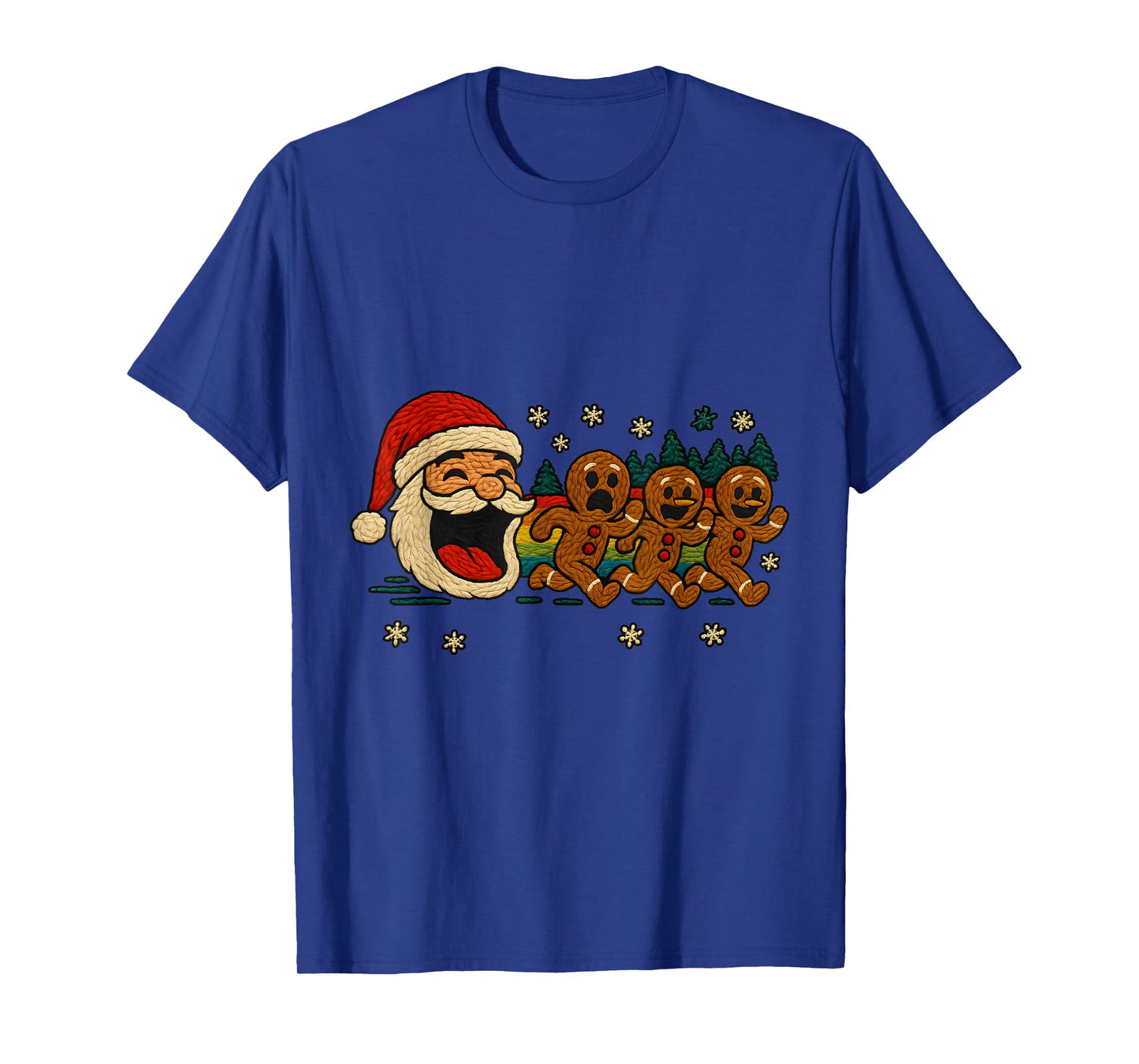 Ugly Knit Santa Chasing Gingerbread Funny Holiday T-Shirt