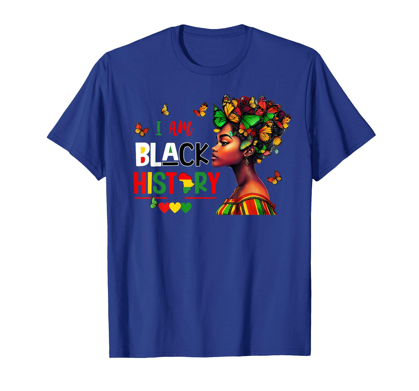 Black Woman African Melanin I Am Black History Butterfly T-Shirt