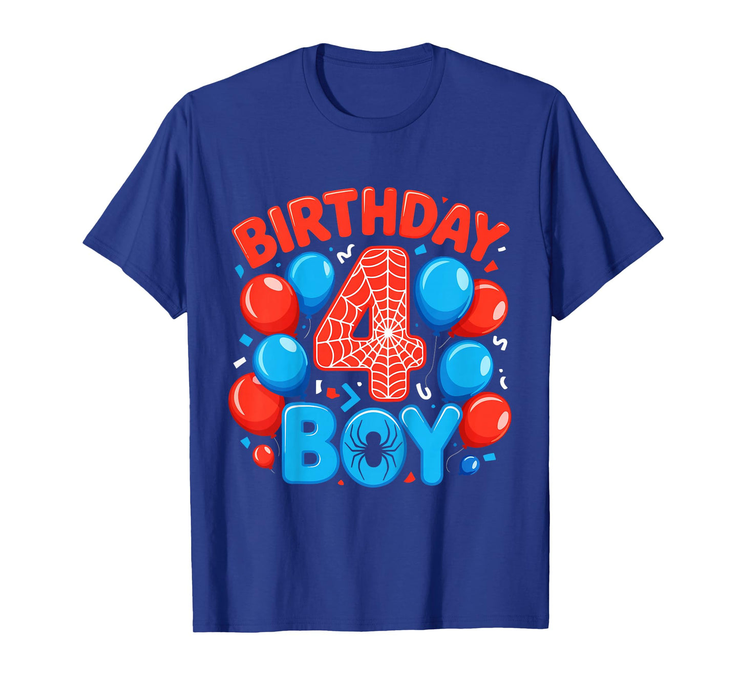 Kids 4th Birthday Spider Web 4 Year Old Boy Party T-Shirt