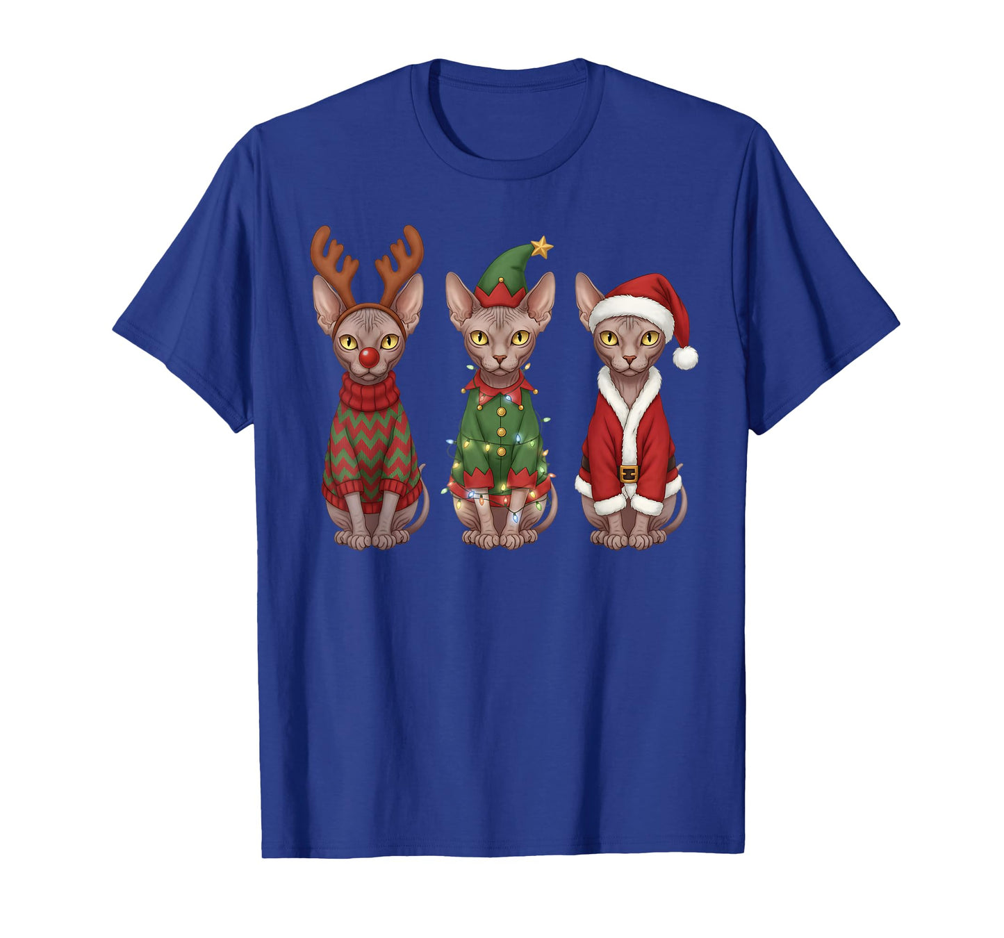 Retro Christmas Sphynx Cat Santa Reindeer T-Shirt