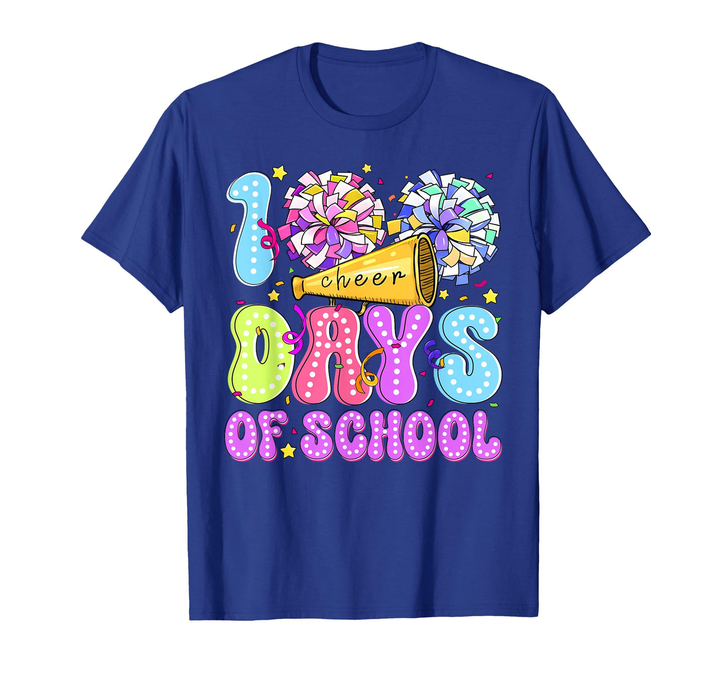 Colorful 100 Days of School Cheer Cheerleading Girl Women T-Shirt