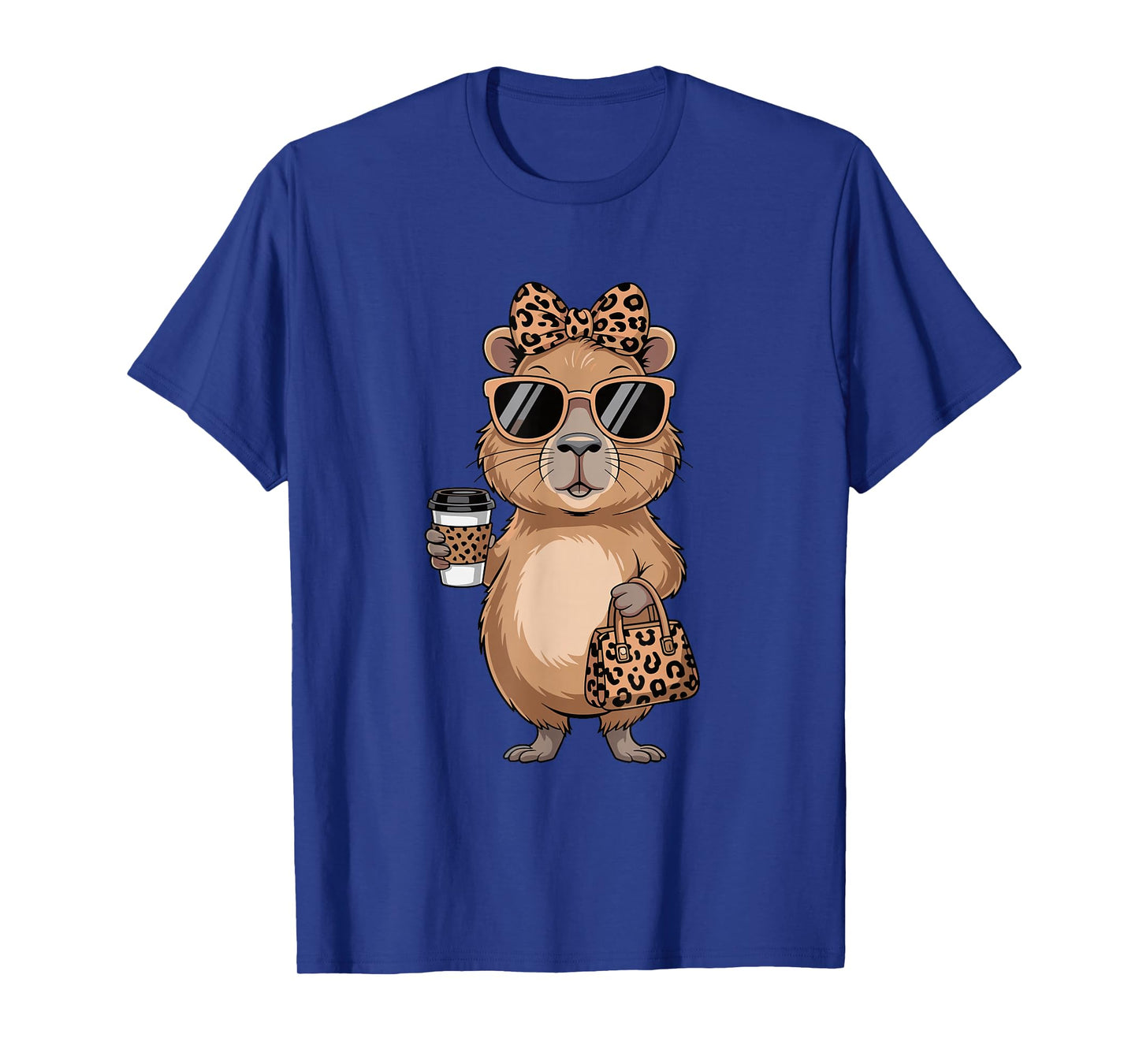 Fashion Funny Leopard Capybara Coffee Cute Women Girls T-Shirt