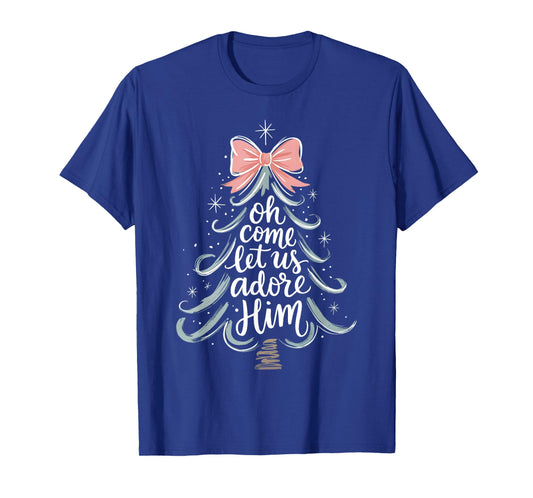 Oh Come Let Us Adore Him Christmas Tree for Men Women T-Shirt