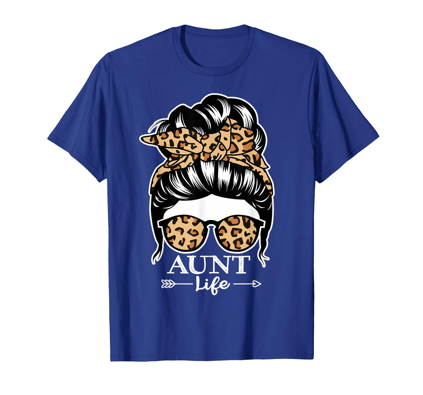 Aunt Life Messy Bun Hair Funny Aunt Leopard T-Shirt