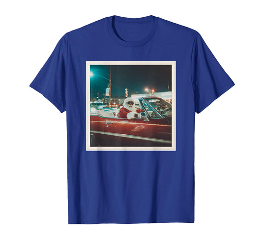 Santa Driving Convertible Car Cool Christmas T-Shirt