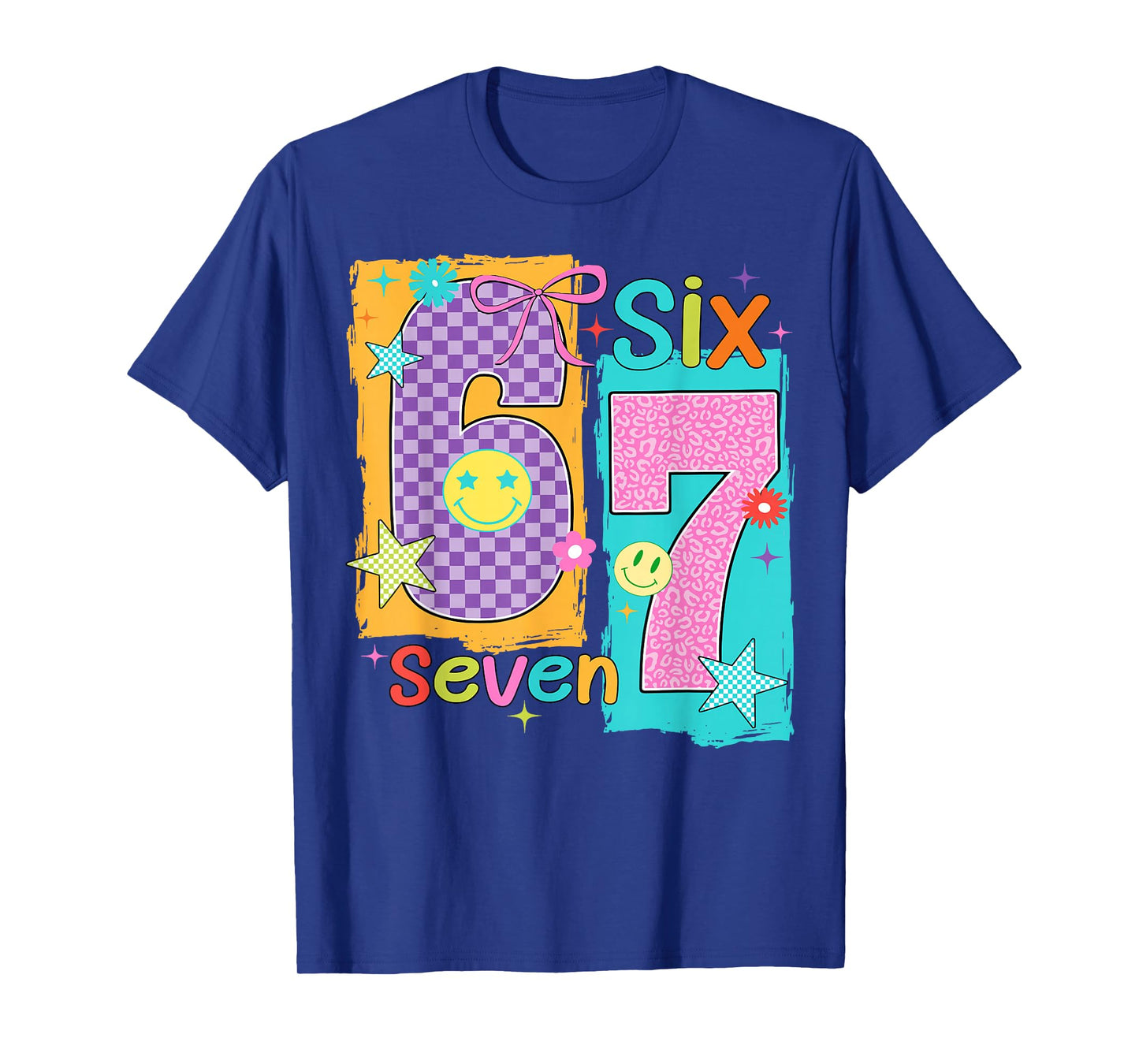 67 Leopard Checkered Funny Six Seven Meme 6-7 Girls Kids T-Shirt