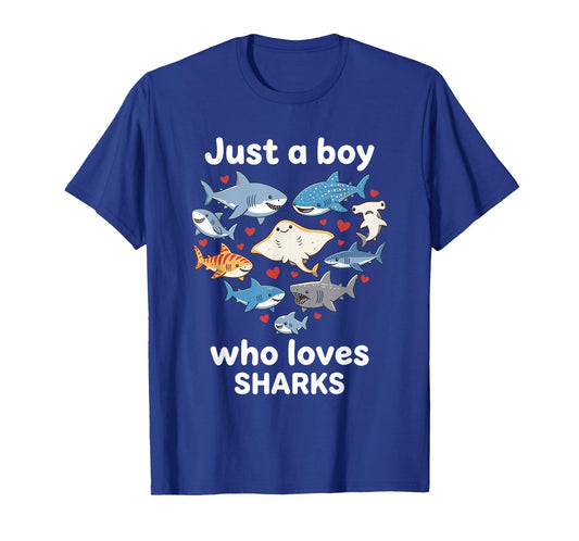 Just a Boy Who Loves Sharks Heart Shark Lover Kids Girl Boys T-Shirt