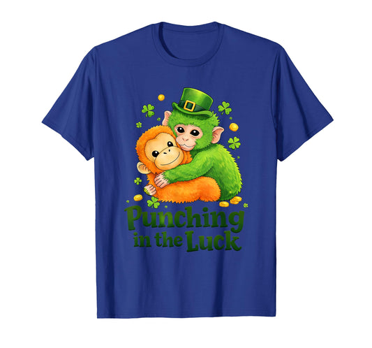 Punching in The Luck Funny St Patrick’s Day Cute Monkey Duo T-Shirt