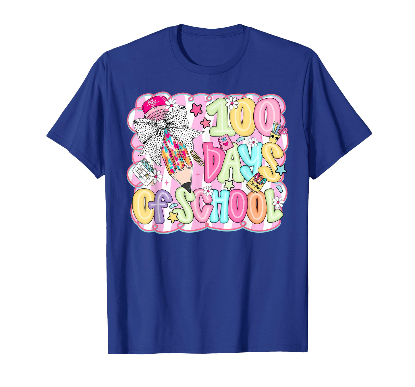 Preppy Coquette Pencil Bow 100 Days of School Girl Women T-Shirt