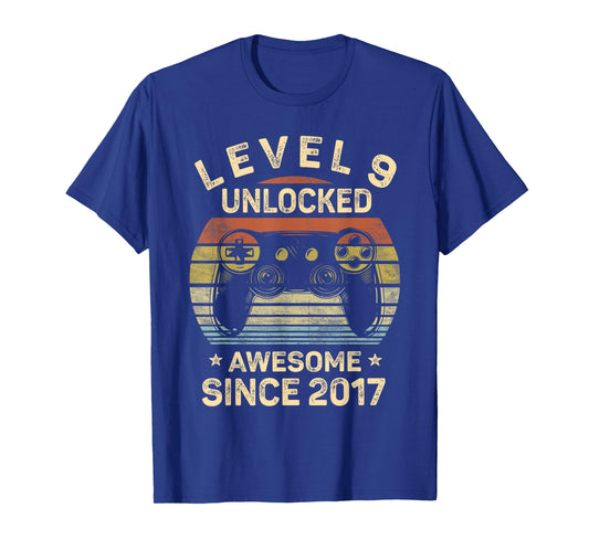 Level 9 Unlocked Awesome Since 2017 9th Birthday Gaming T-Shirt