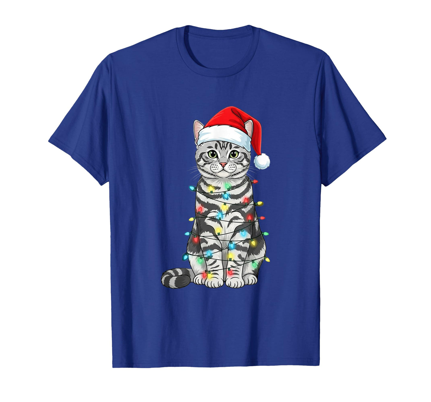 Tabby Cat Christmas Tree Cute Santa Hat Lover T-Shirt
