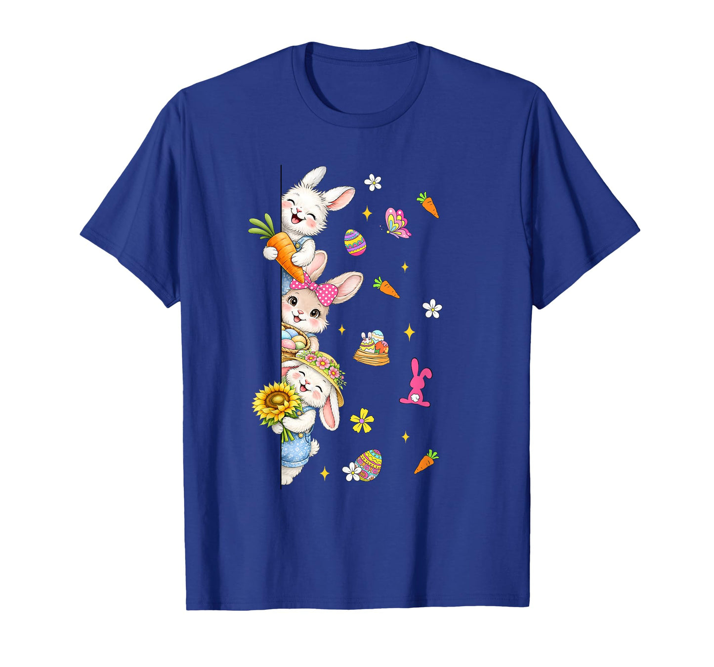 Cute Peeking Easter Bunnies Flowers Spring Eggs Kids Girls T-Shirt