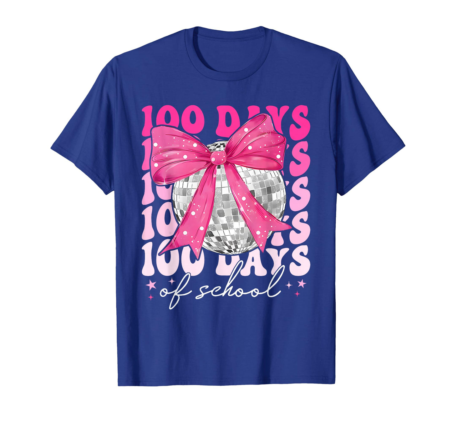 Retro 100 Days of School Coquette Bow Disco Ball Girls Women T-Shirt