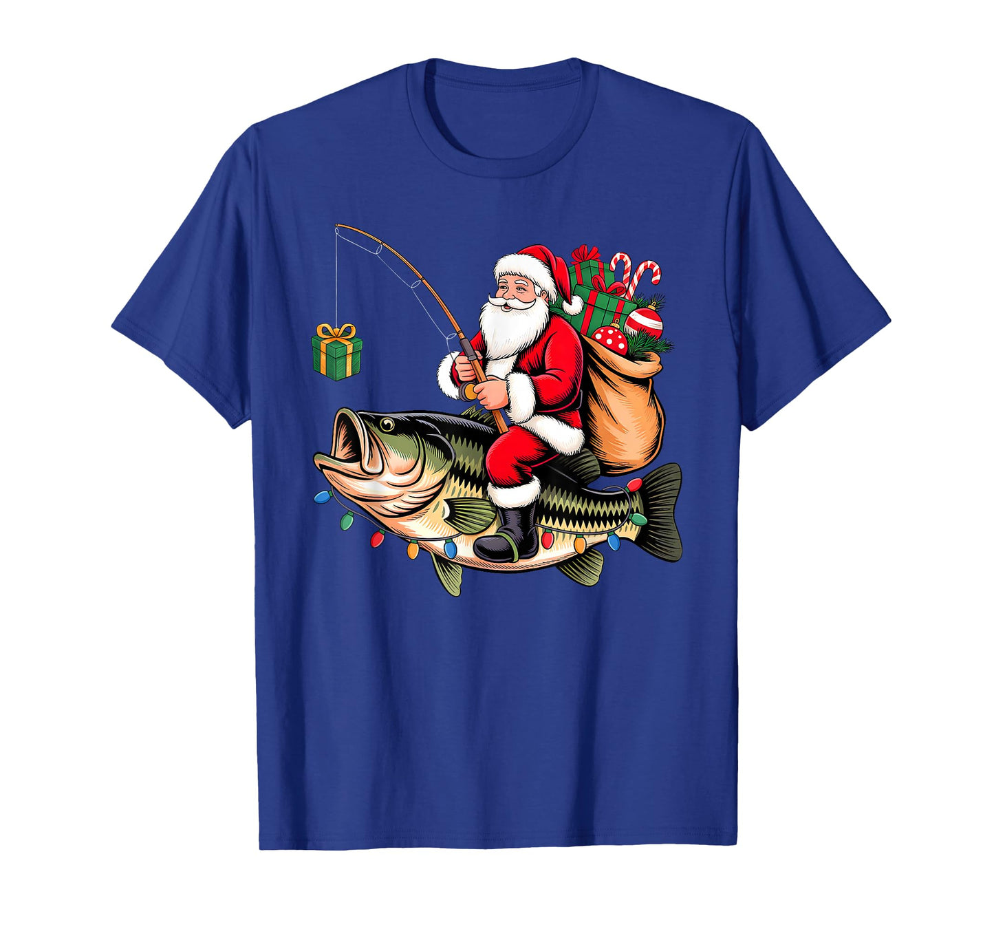 Santa Riding Bass Fish Christmas Fishing Funny Xmas Pajamas T-Shirt