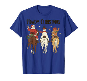 Retro Howdy Christmas Santa Snowman Gingerbread Riding Horse T-Shirt