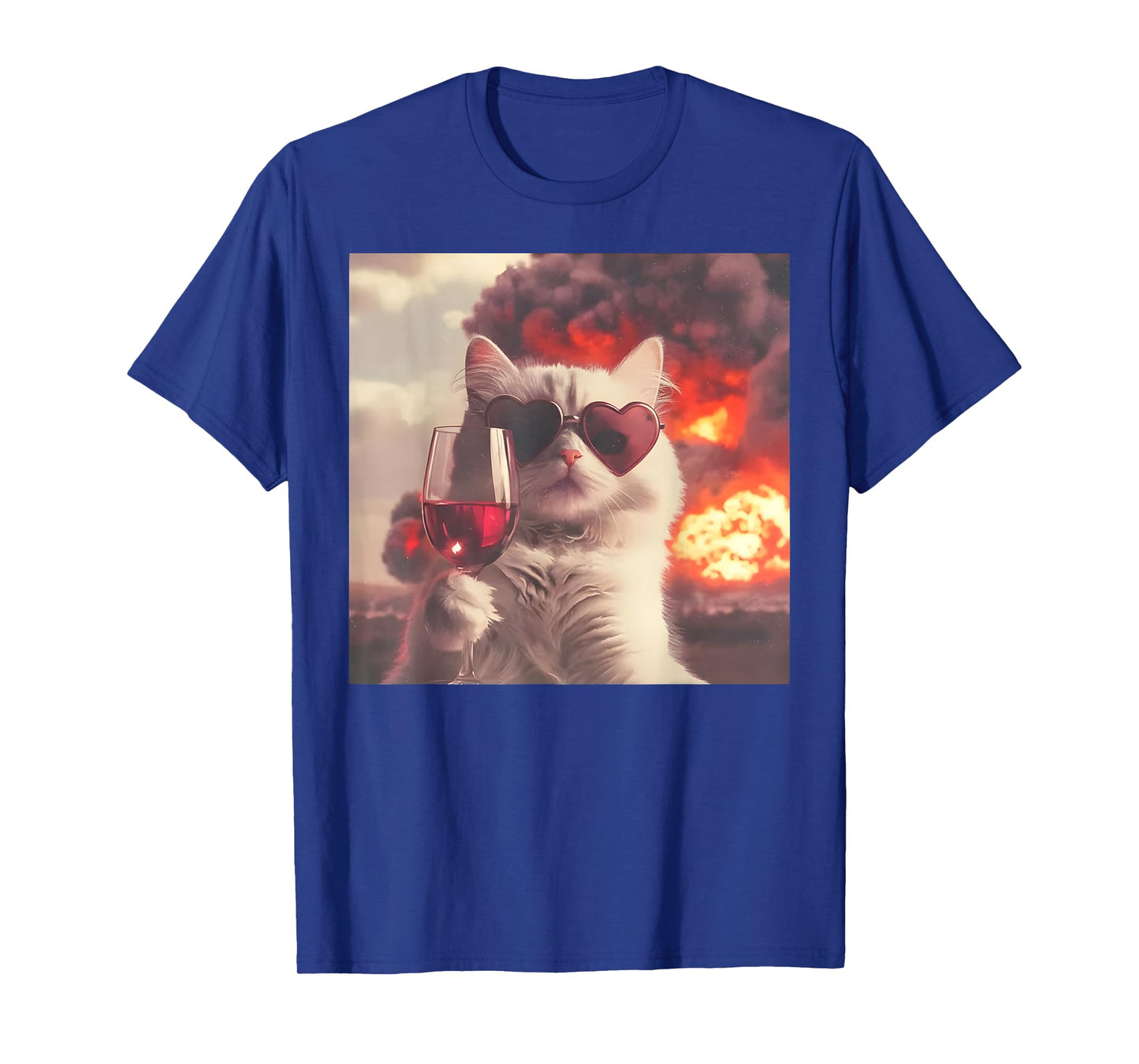 Funny Cat Sunglasses Drinking Wine Selfie of Explosion Meme T-Shirt