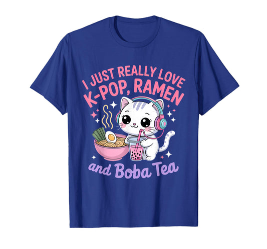 I Just Really Love K-Pop Ramen and Boba Tea Cat T-Shirt