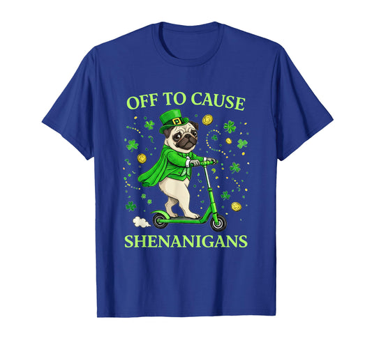 St Patricks Day Pug Leprechaun Scooter Shenanigans T-Shirt