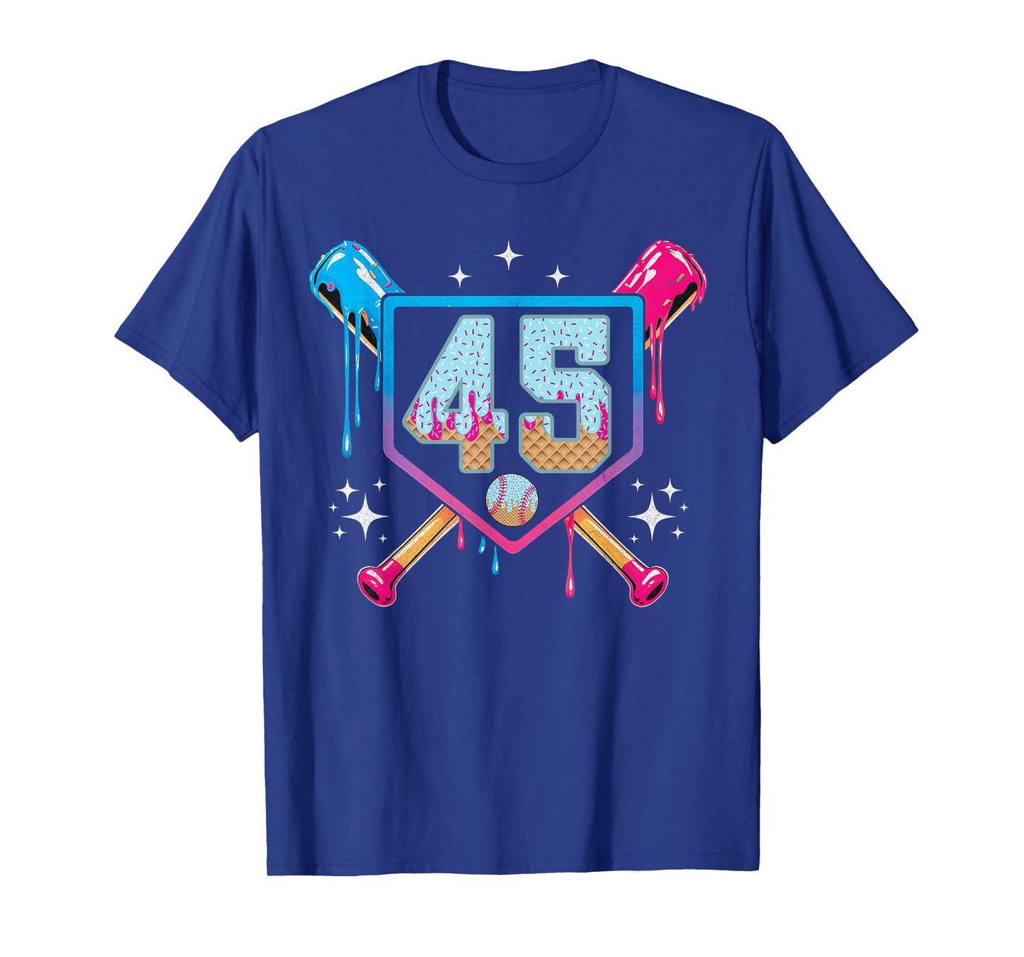 Baseball 45 Year Old Ice Cream Drip 45th Birthday Number 45 T-Shirt