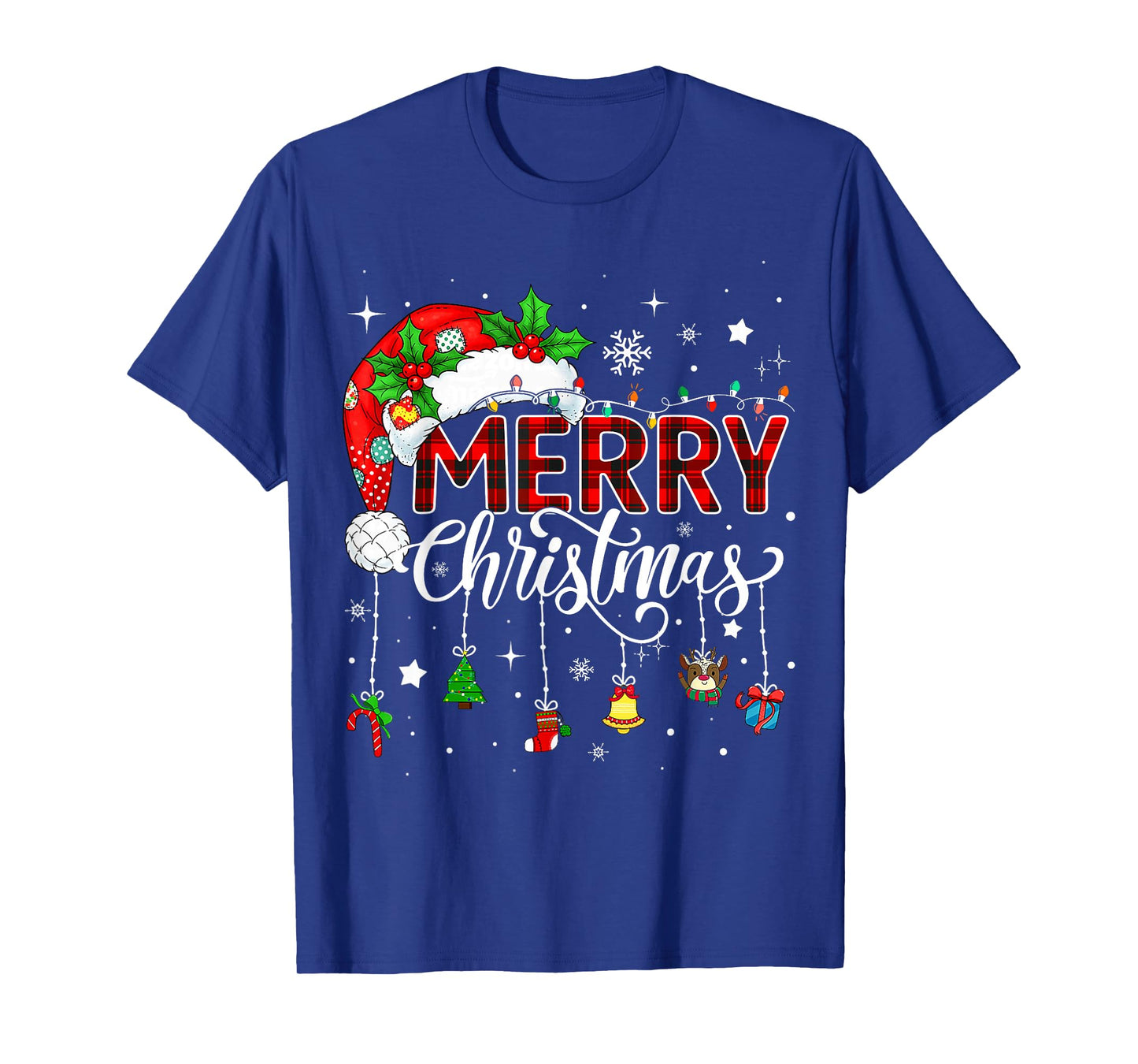 Merry Christmas Lights Red Santa Hat Xmas Family Men Women T-Shirt