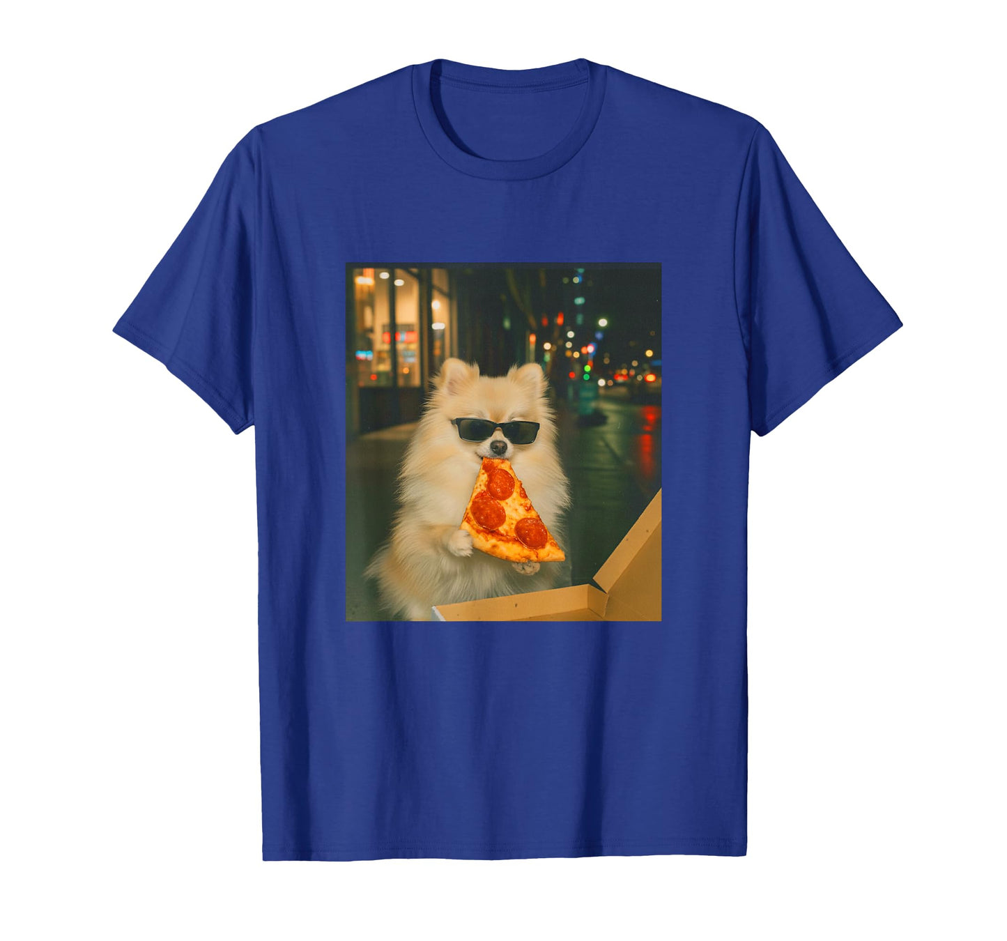 Funny Pomeranian Dog Eating Pizza Meme Retro T-Shirt