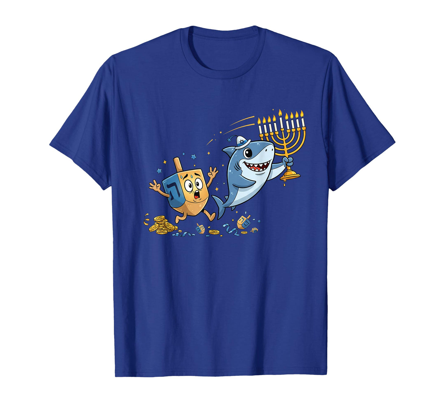 Funny Shark Dreidel Menorah Hanukkah Kids Womens Mens T-Shirt
