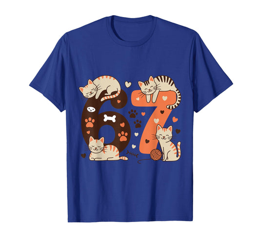 Funny 67 Meme Cat Lover Cute Kitty Paw Six Seven Humor T-Shirt
