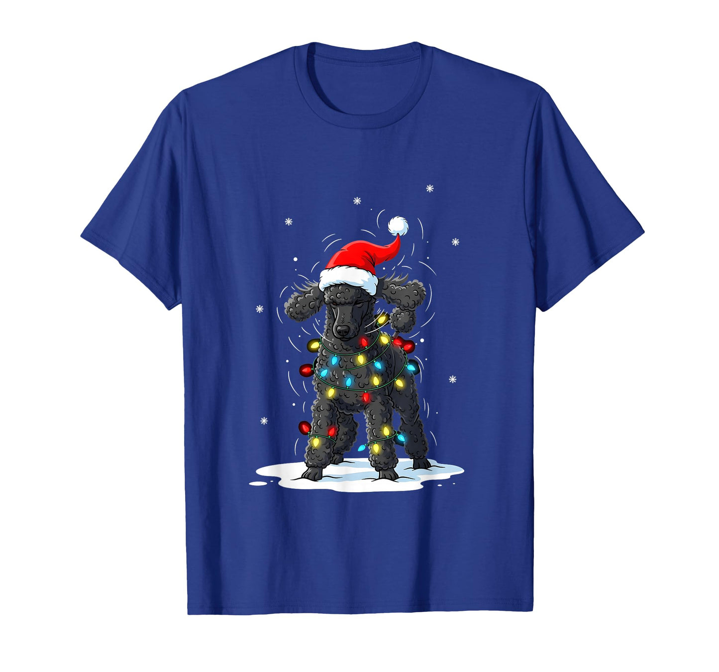 Black Poodle Christmas Lights Funny Holiday for Men Women T-Shirt