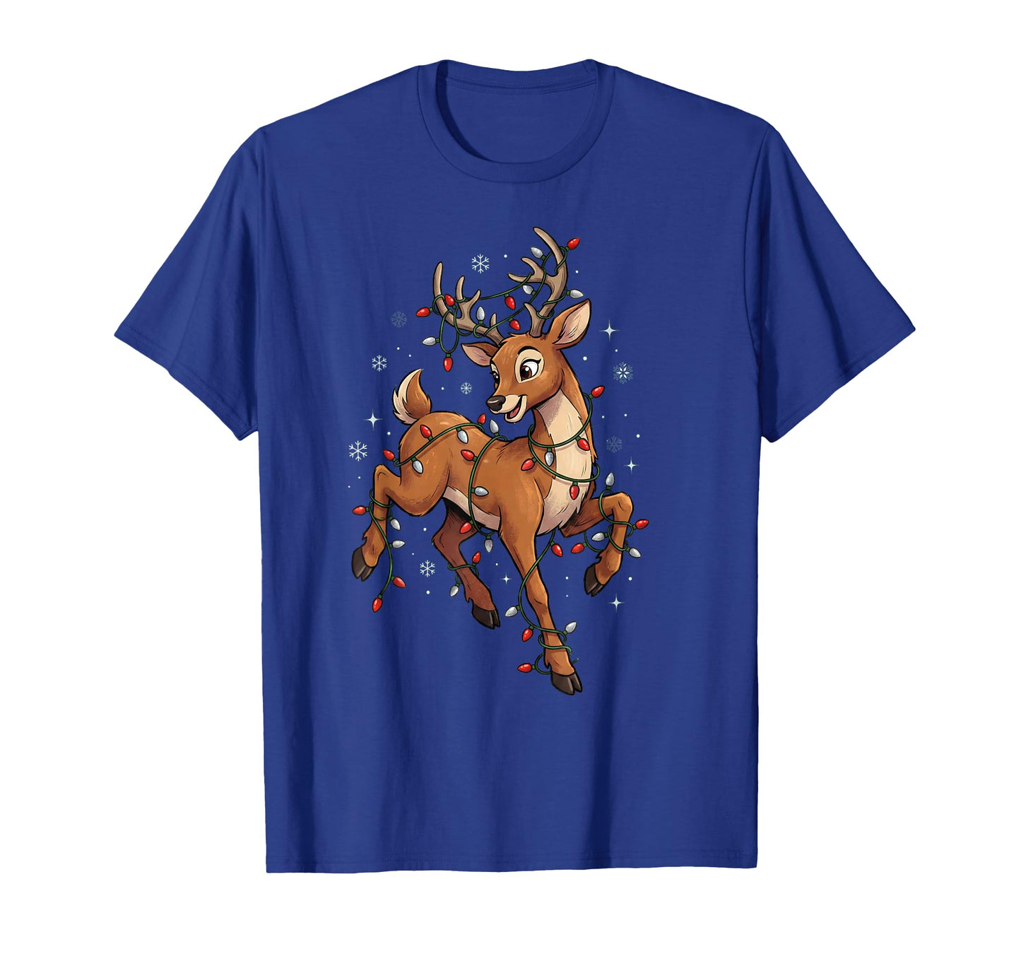 Cute Christmas Reindeer Lights Pajamas Kids Women Family T-Shirt