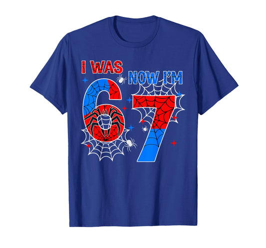 I was 6 Now I'm 7 Year Old Boy Kids 7th Birthday Spider Web T-Shirt