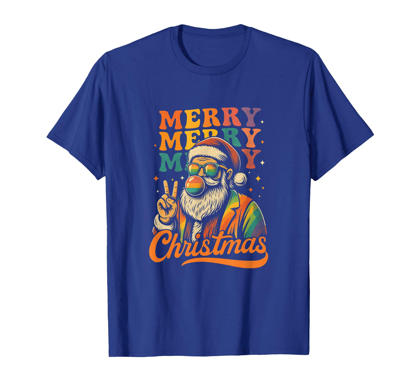 Merry Christmas Retro Holiday Vibes Santa Peace Sign Groovy T-Shirt