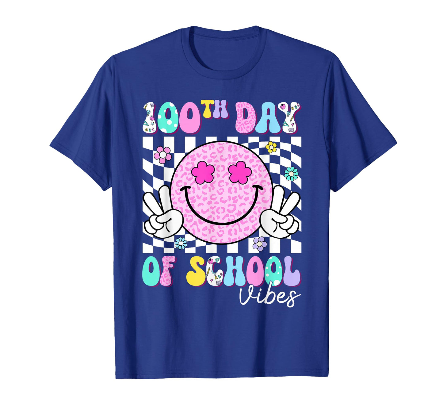 Groovy 100th Day of School Vibes Smile Face Teacher Kids T-Shirt