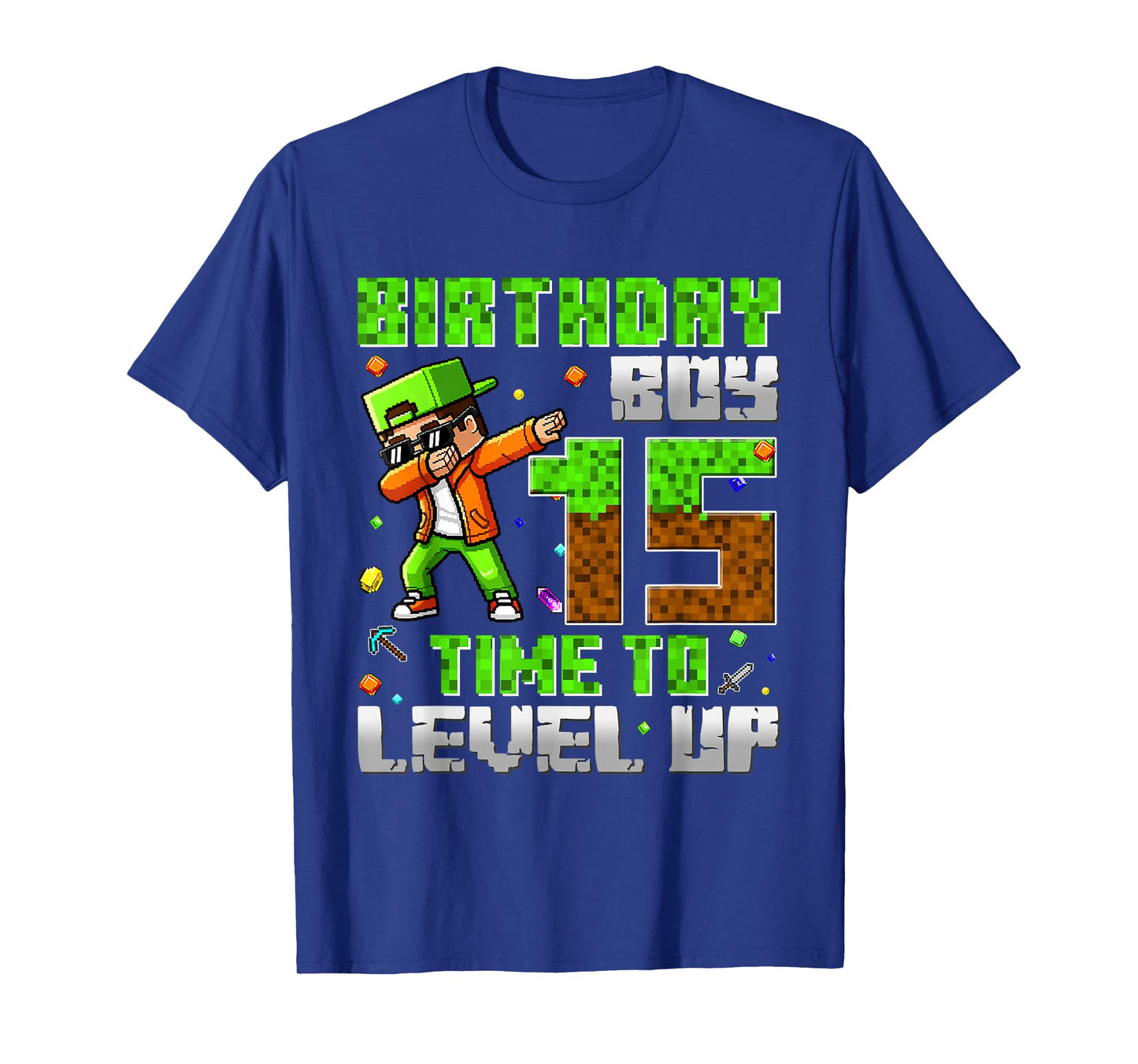 Pixel Game Dabbing Birthday Boy 15 Years Time to Level Up T-Shirt