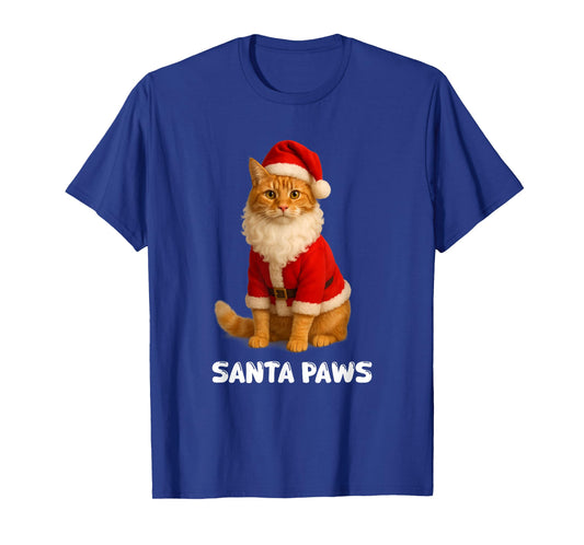 Santa Paws Funny Orange Tabby Cat Christmas Holiday T-Shirt