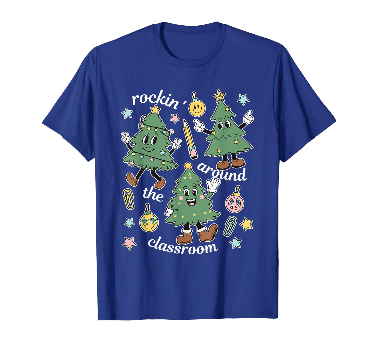 Retro Teacher Christmas Rockin' Around The Classroom Womens T-Shirt