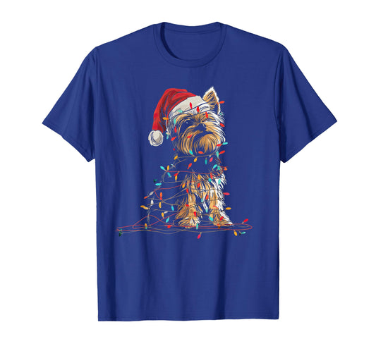 Funny Yorkshire Terrier Christmas Graphics Dog Lights Lover T-Shirt