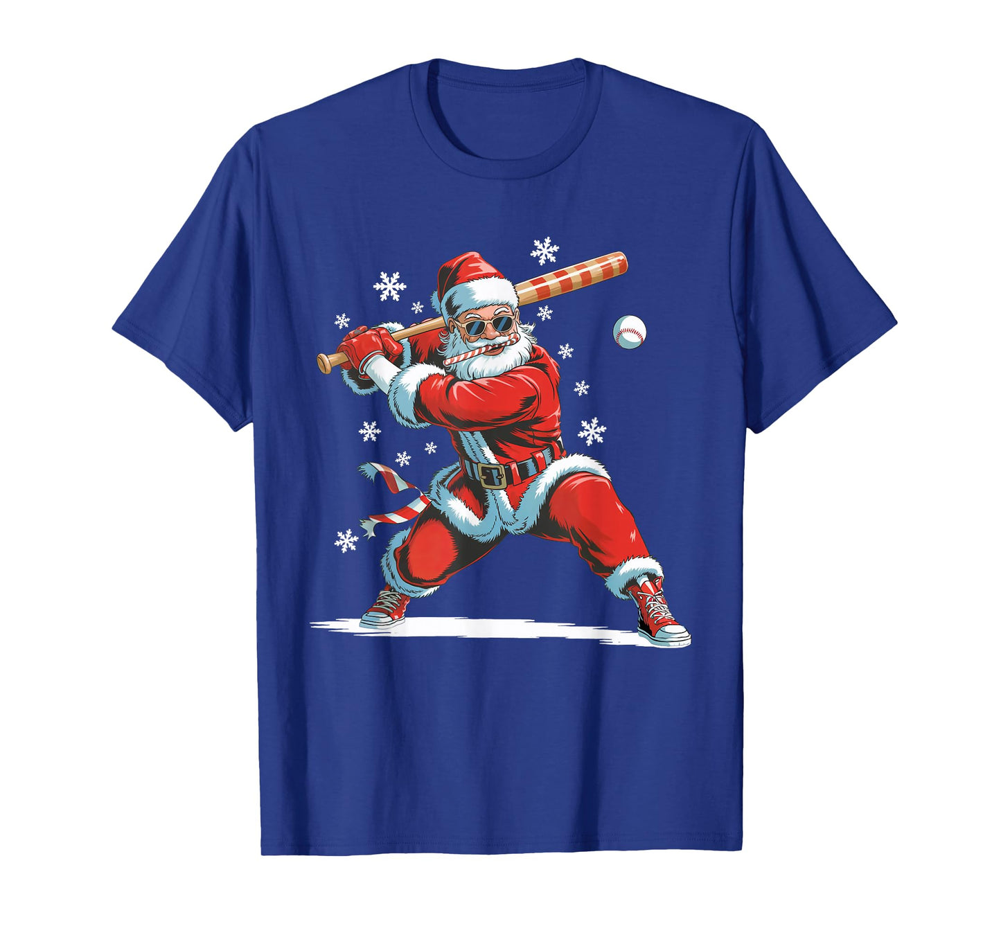 Santa Playing Baseball Christmas Candy Cane Fun Xmas Holiday T-Shirt