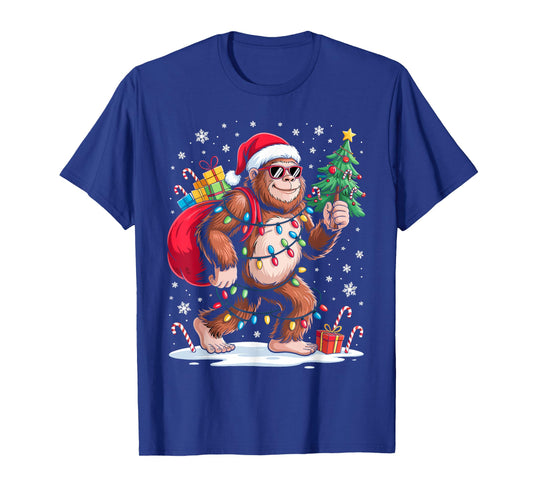 Funny Bigfoot Christmas Tree Xmas Lights Funny Sasquatch T-Shirt